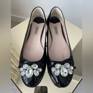 MIU MIU Patent Leather Crystal Embellishment Flats, IT 41, 40, RT $995.00!